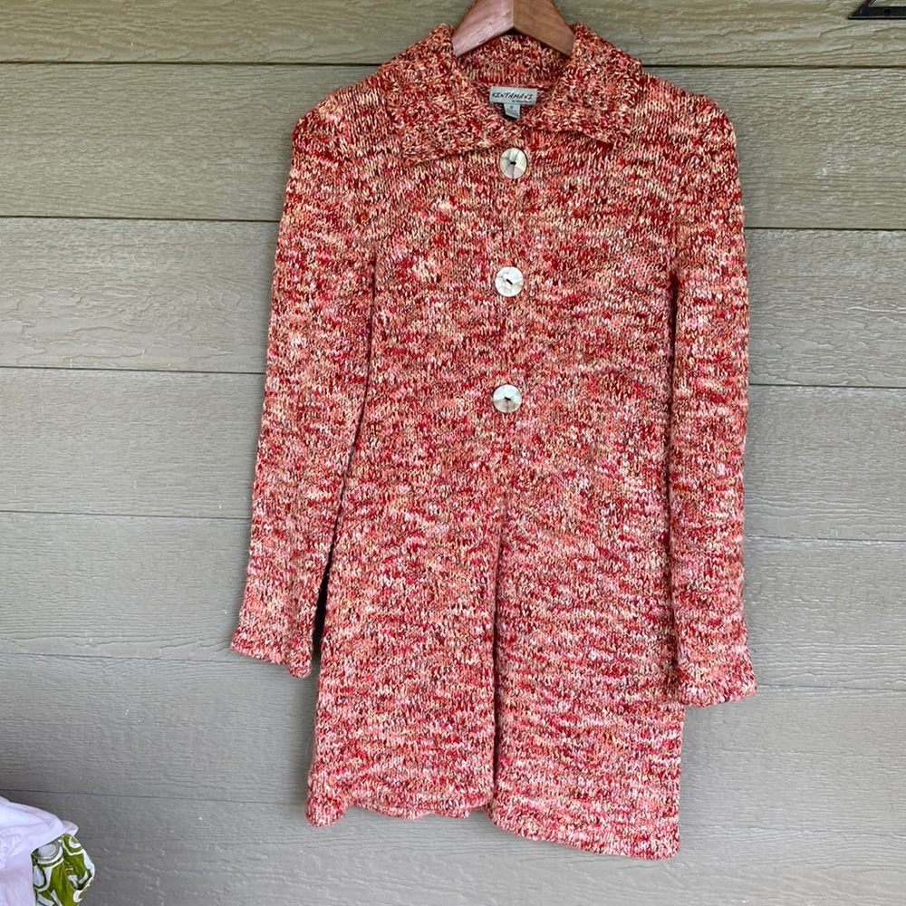 Ladies multicolor pink burgundy beige and white Knitted sweater.